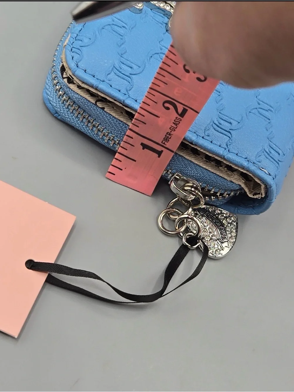 Juicy Couture Blue Embossed Zip Wallet with Rhinestone Logo